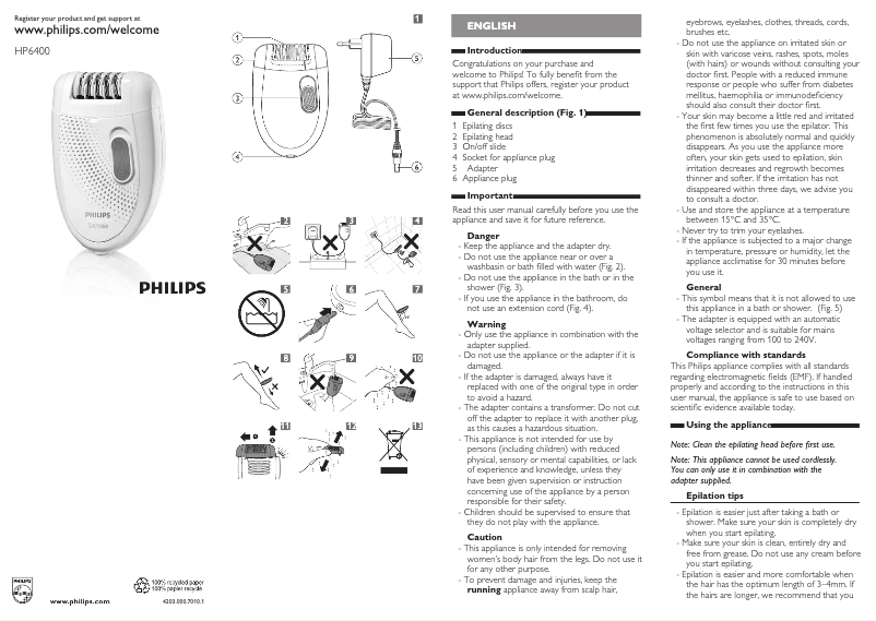 Página 1 del manual Manual de usuario Philips Satinelle HP6400