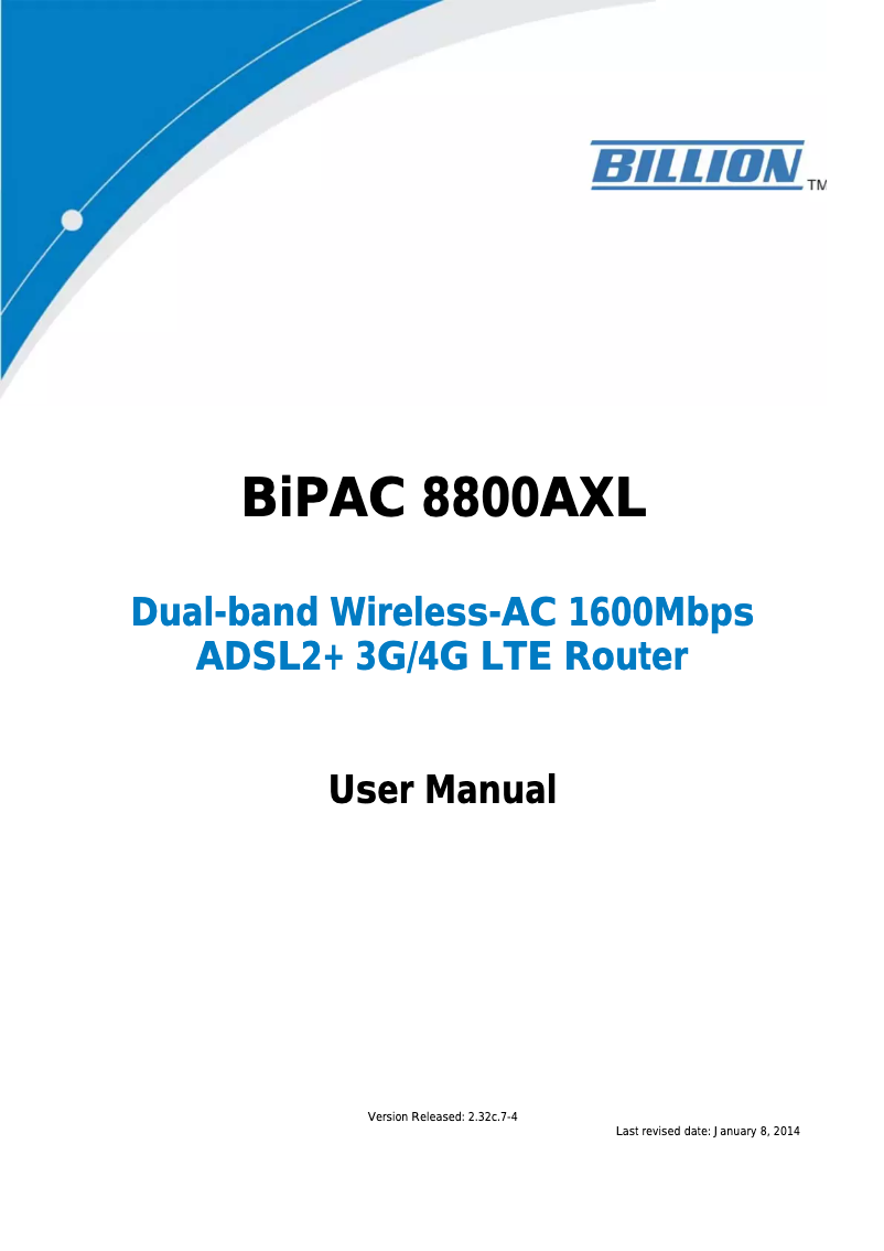 Image de la première page du manuel de l'appareil BiPAC 8800AXL