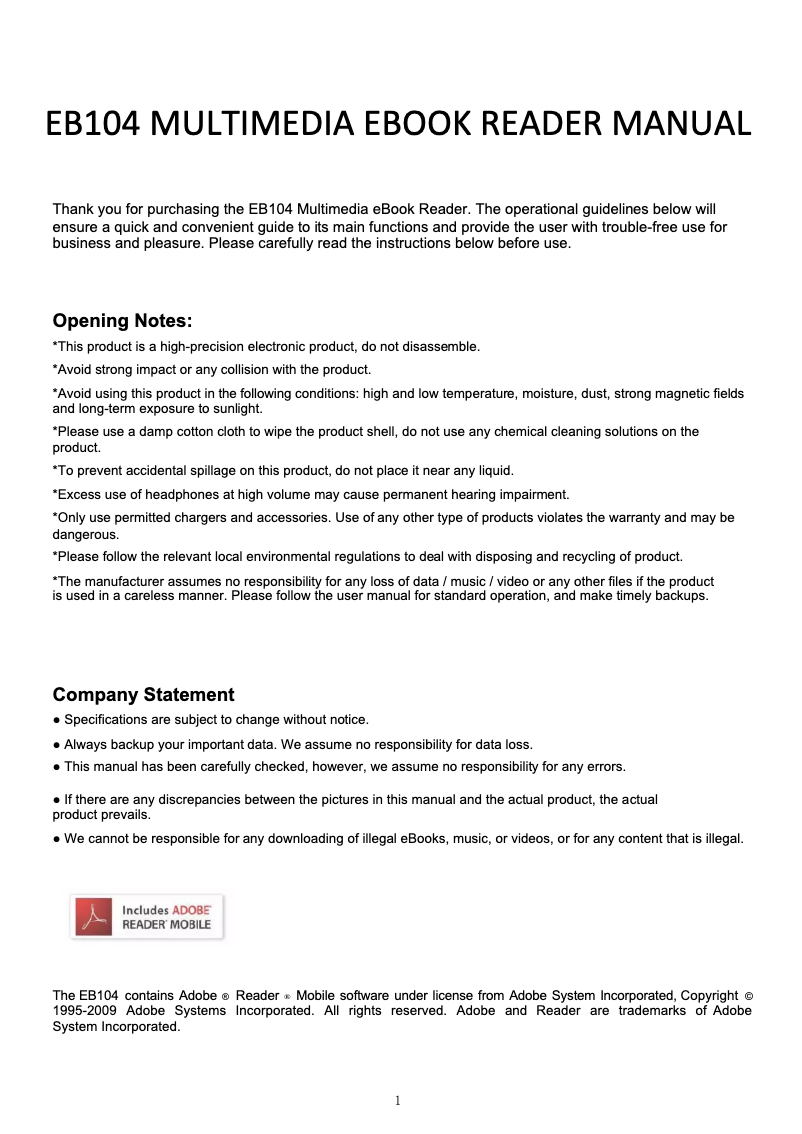 Image de la première page du manuel de l'appareil EB104