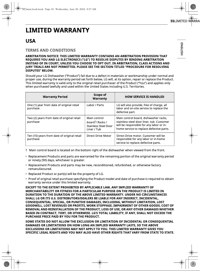 Page n°1 - Informations de garantie LG LDPH7972D