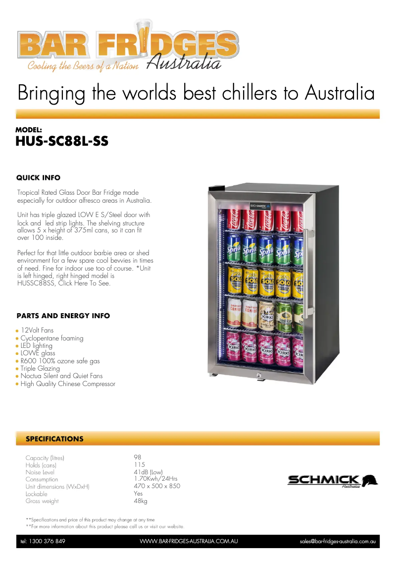 Page n°1 - Fiche technique Schmick HUS-SC88L-SS