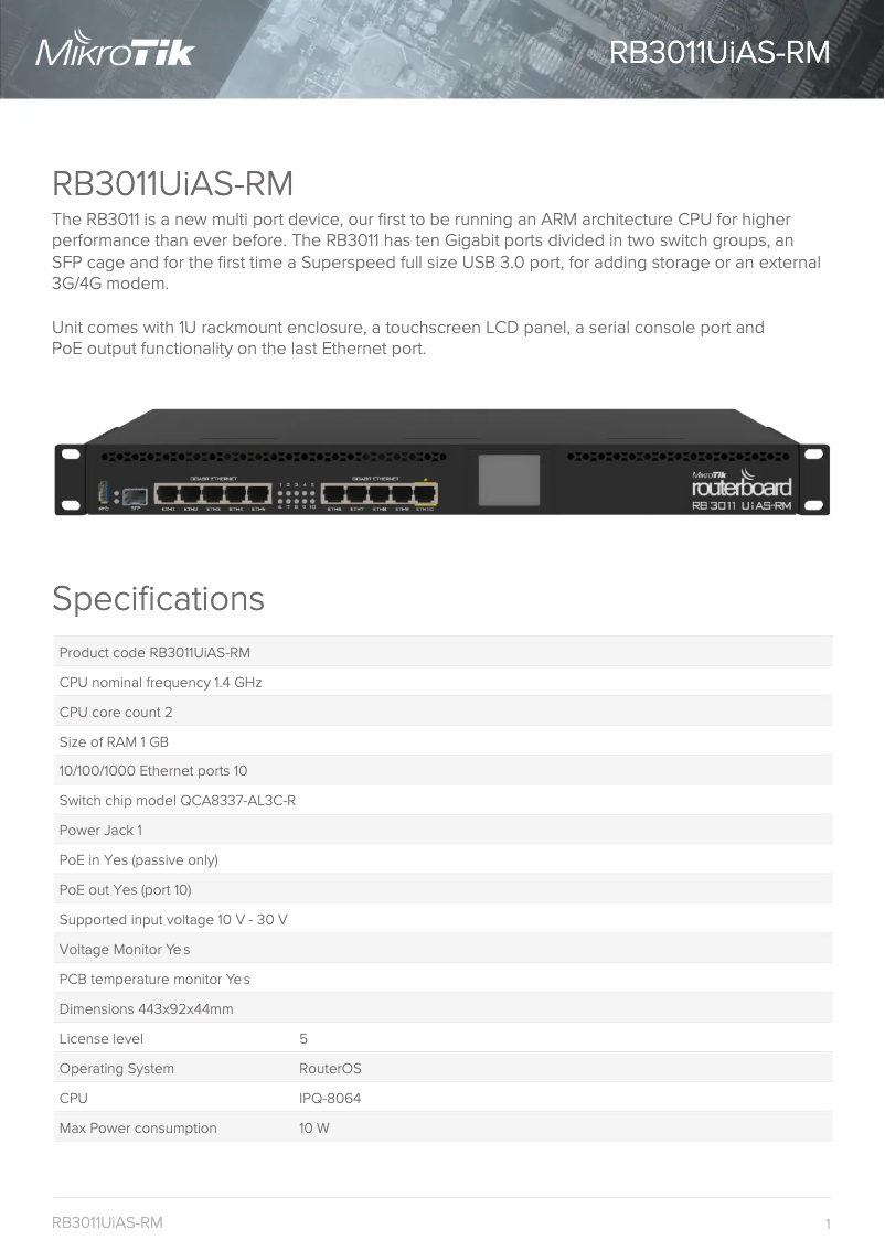 Page n°1 - Brochure Mikrotik RB3011UIAS-RM