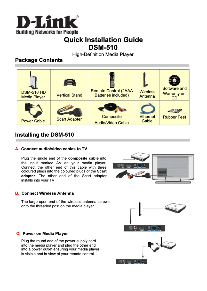 Page n°1 - Guide d'installation D-Link DSM-510