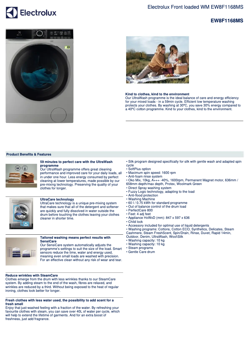 Image de la première page du manuel de l'appareil EW8F1168MS