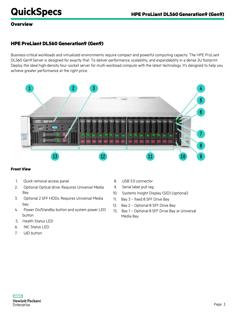 Page 1 de la notice Manuel utilisateur HP ProLiant DL560 Gen9