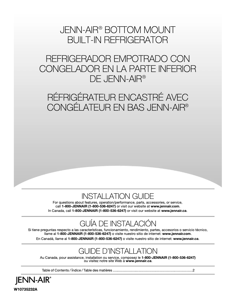 Page n°1 - Guide d'installation JennAir JB36NXFXLE