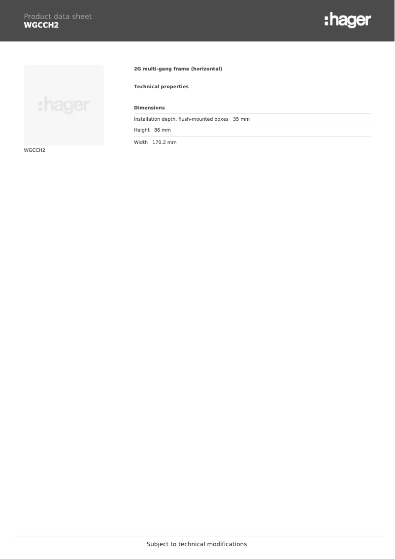 Page n°1 - Fiche technique Hager WGCCH2