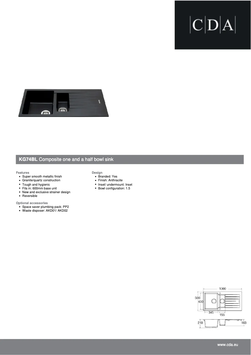Page 1 de la notice Fiche technique CDA KG74BL
