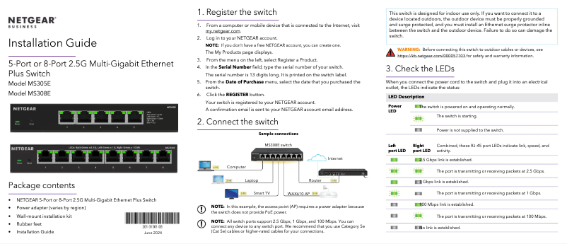 Page n°1 - Guide d'installation Netgear MS305E