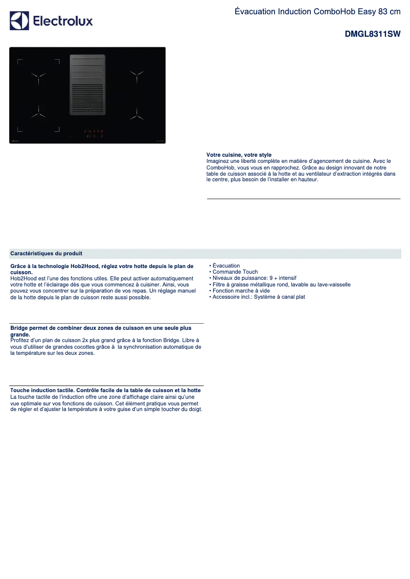 Page n°1 - Fiche technique Electrolux DMGL8311SW