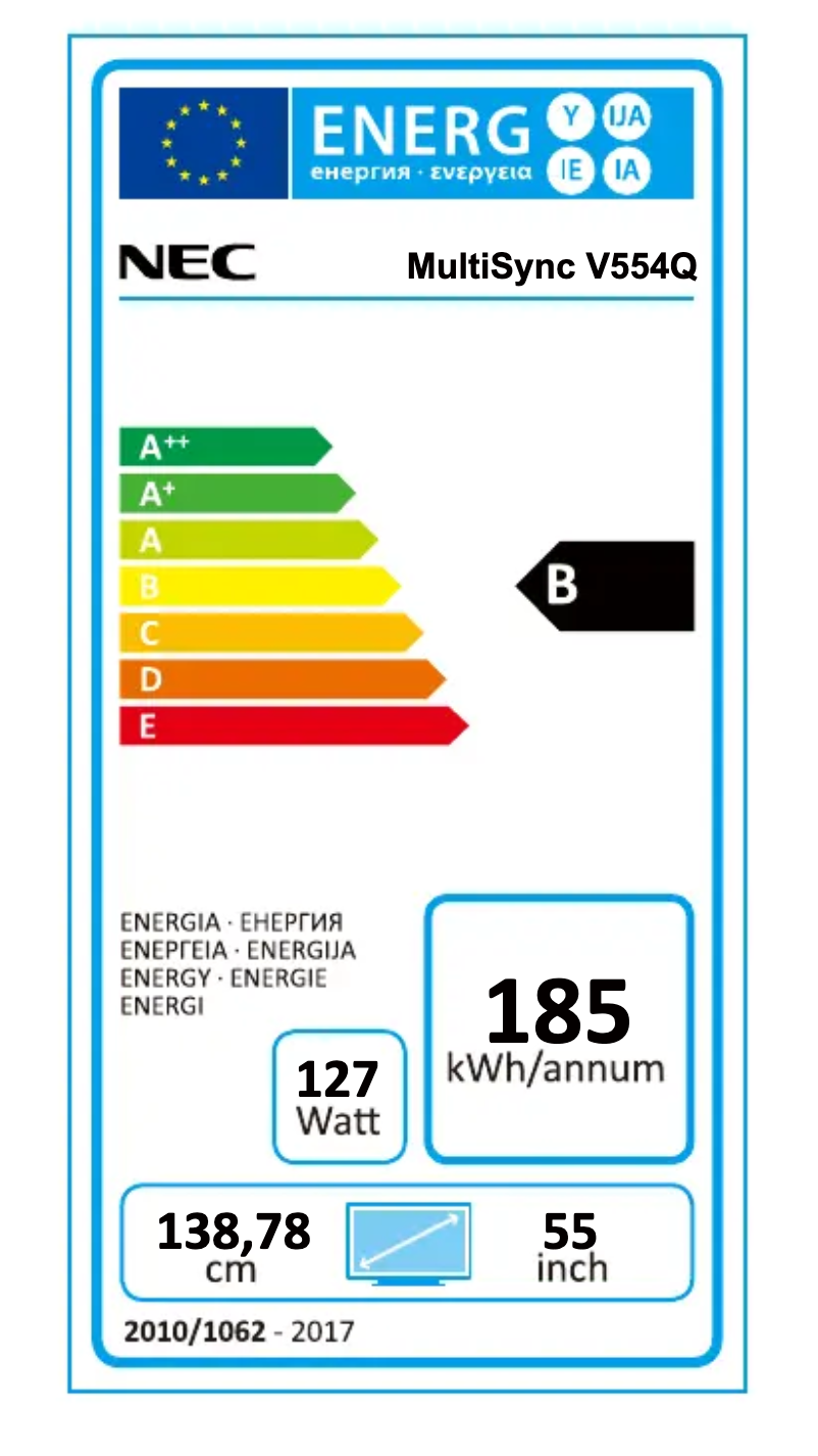 Page 1 de la notice Label énergétique NEC MultiSync V554 PG
