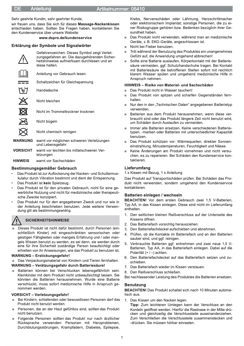 Page 1 of the manual User Manual VitalMaxx 05410