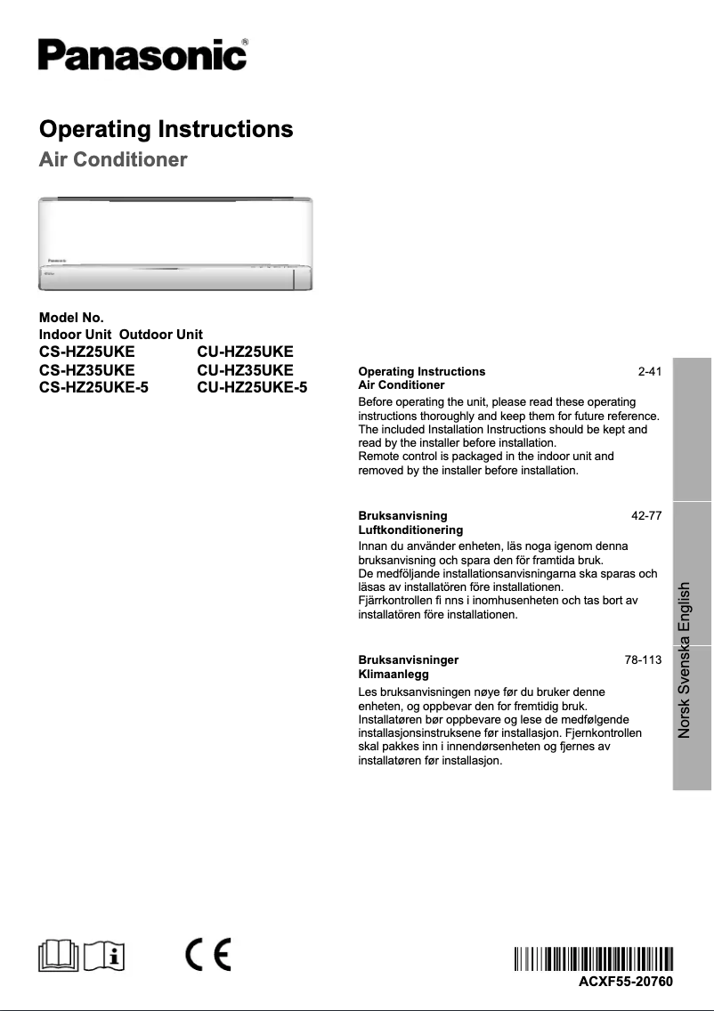 Page n°1 - Manuel utilisateur Panasonic CU-HZ25UKE
