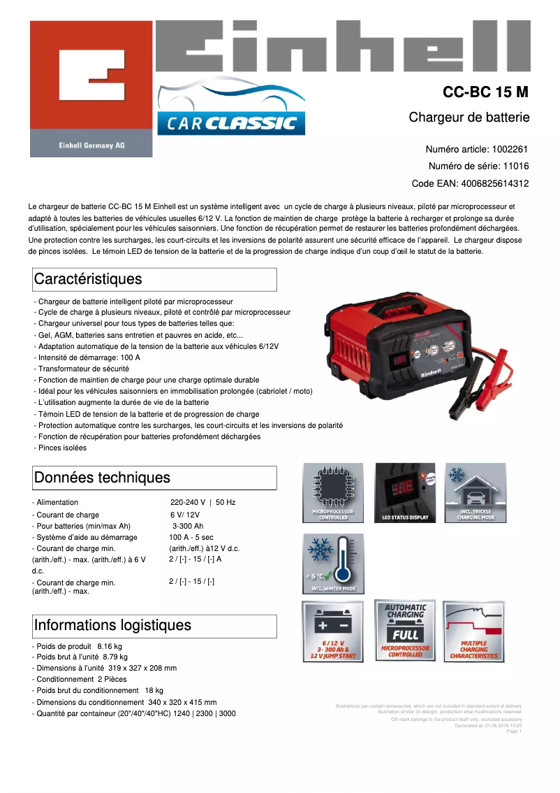 Page n°1 - Fiche technique Einhell CC-BC 15 M