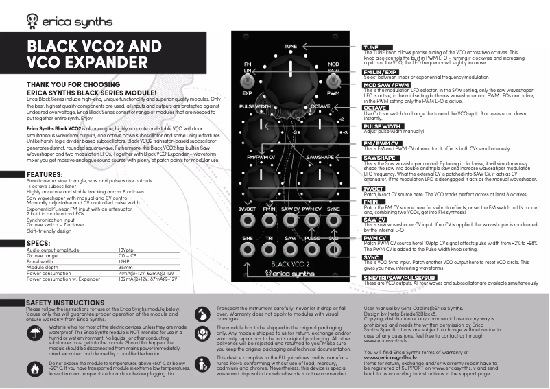 Image de la première page du manuel de l'appareil Black VCO2