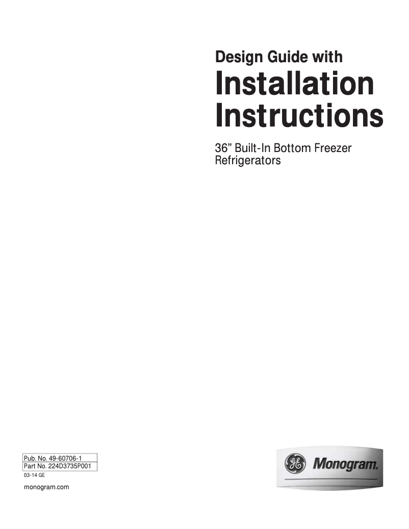 Page n°1 - Guide d'installation GE ZICP360NXRH
