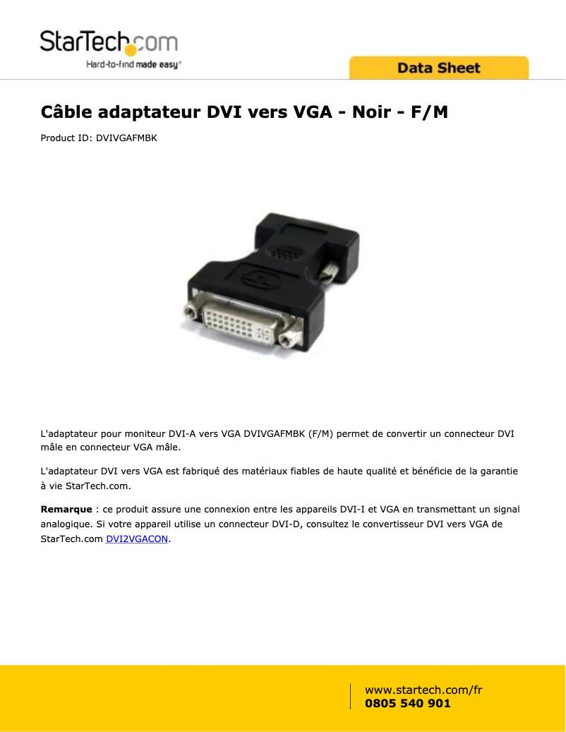 Page n°1 - Manuel utilisateur StarTech.com DVIVGAFMBK