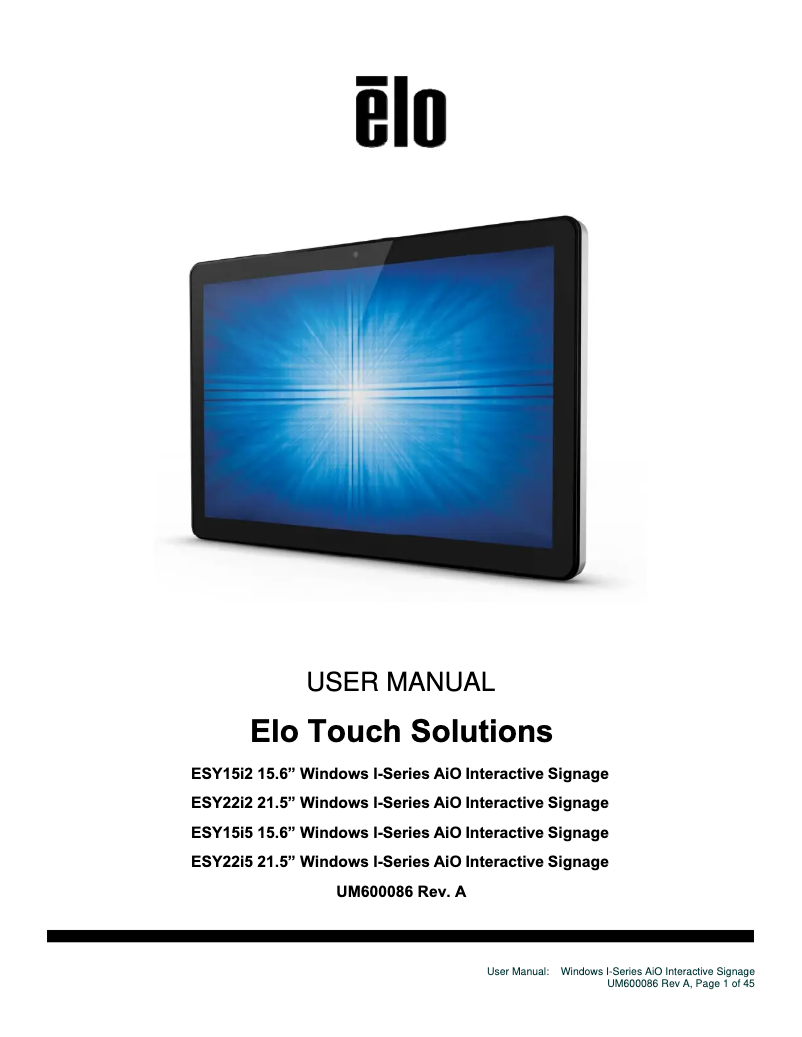 Page 1 de la notice Manuel utilisateur Elo ESY22i5