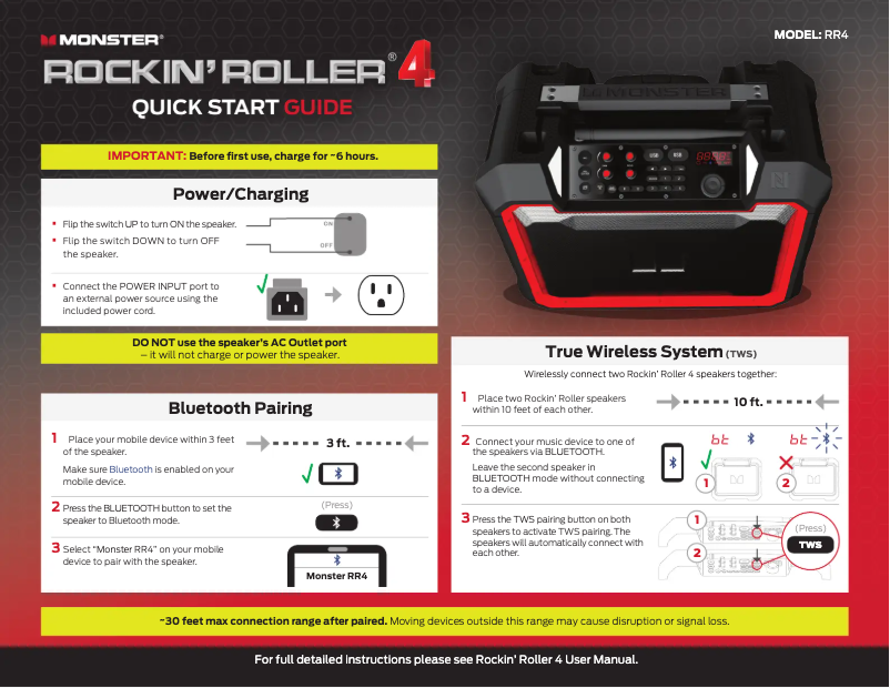 Page 1 de la notice Guide de démarrage rapide Monster Rockin' Roller 4