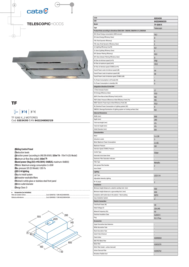 Page 1 de la notice Fiche technique CATA TF-5250 /L