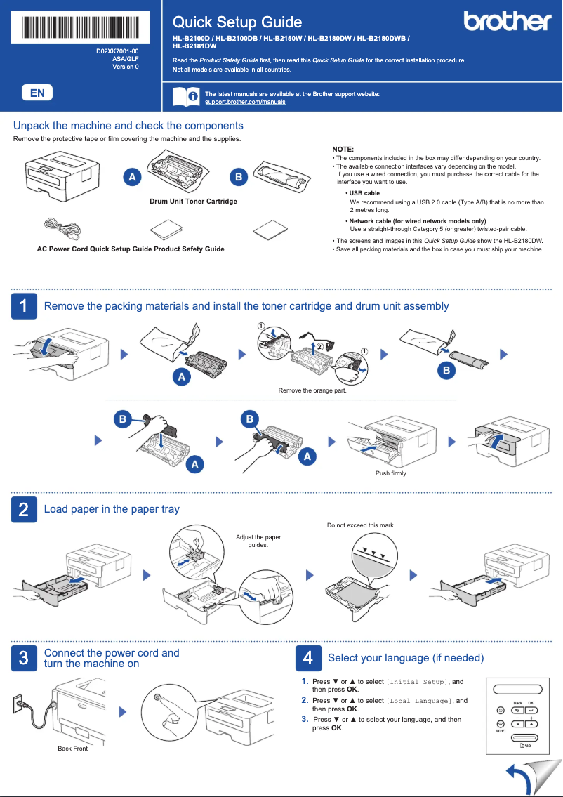 Page 1 de la notice Manuel utilisateur Brother HL-B2100D