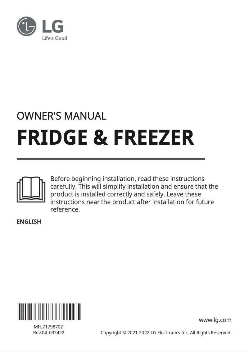 Page 1 de la notice Manuel utilisateur LG GSBV70SWTM