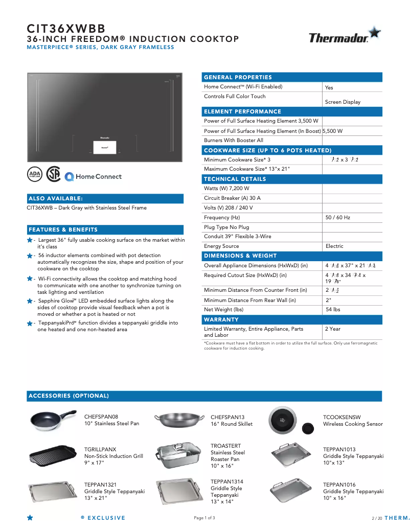 Page 1 de la notice Fiche technique Thermador CIT36XWBB