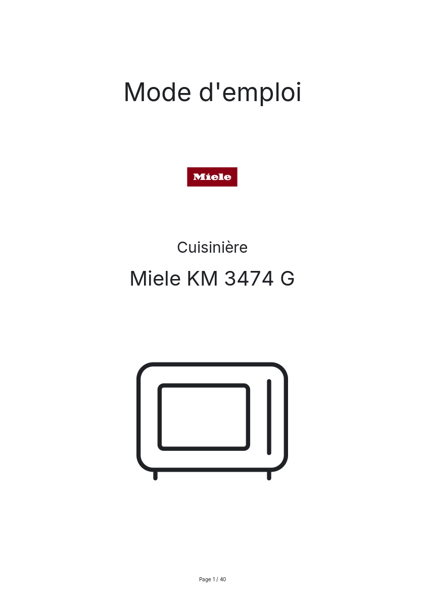 Page n°1 - Mode d'emploi Miele KM 3474 G