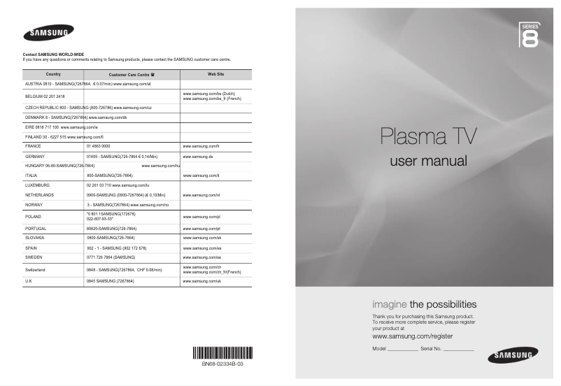 Image de la première page du manuel de l'appareil PS50B850Y1W