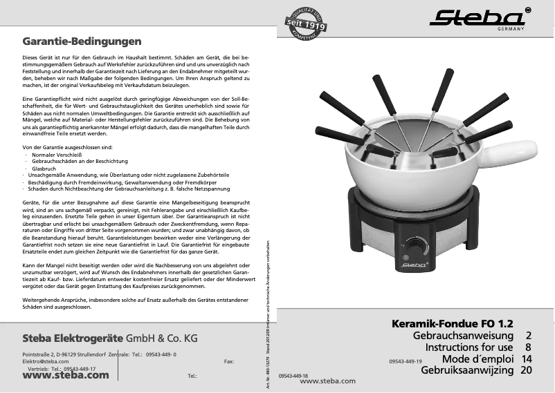 Page n°1 - Manuel utilisateur Steba FO 1.2
