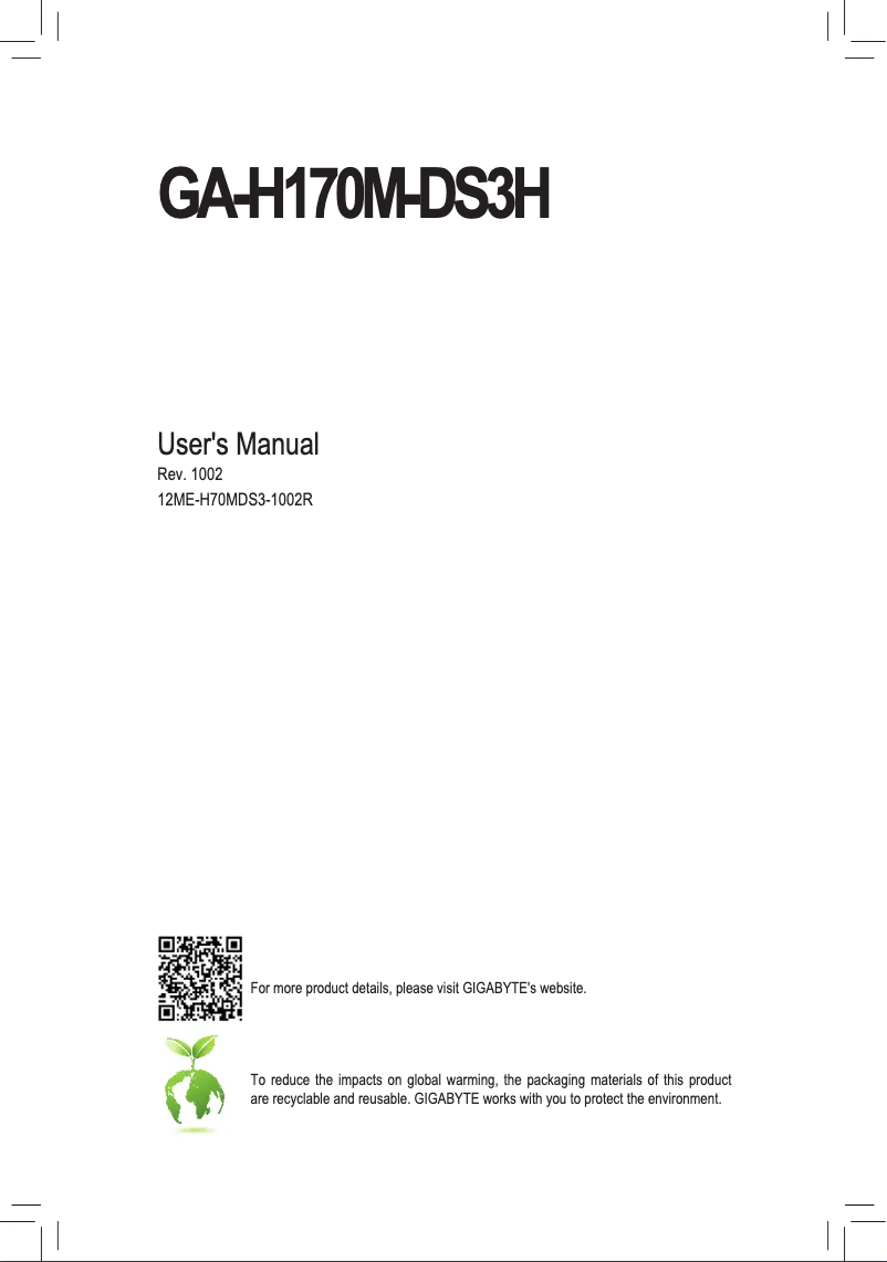 Page n°1 - Manuel utilisateur Gigabyte GA-H170M-DS3H