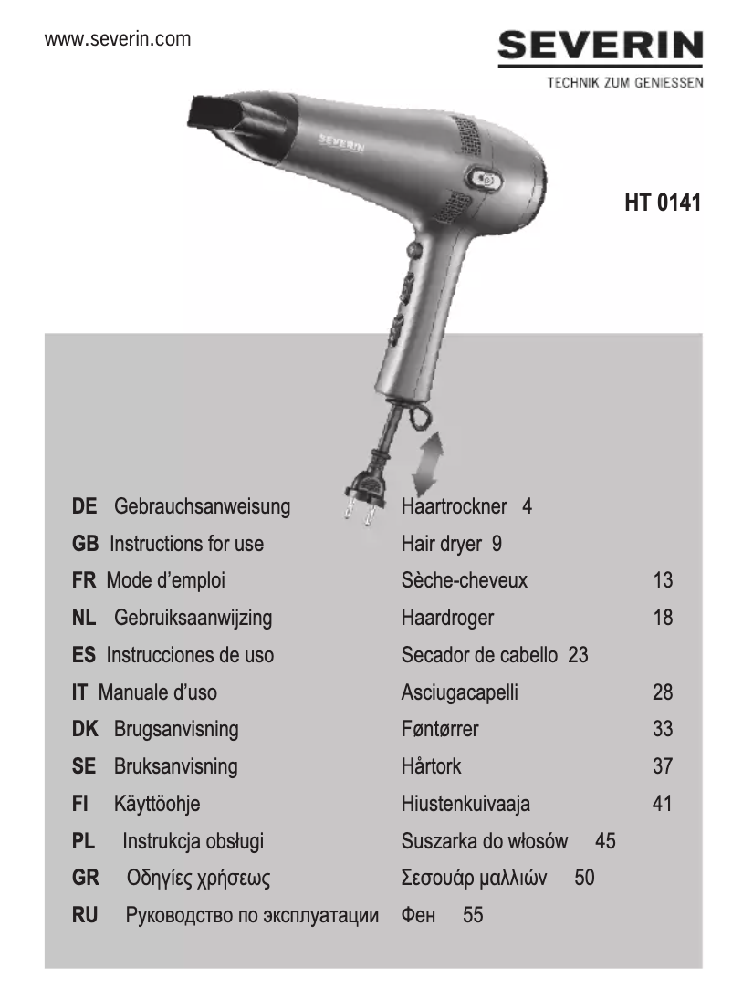 Page n°1 - Manuel utilisateur Severin HT 0141