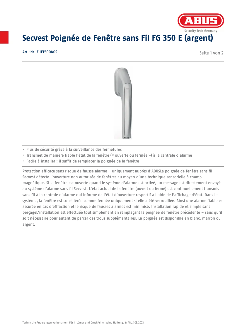 Image de la première page du manuel de l'appareil FUFT50040S