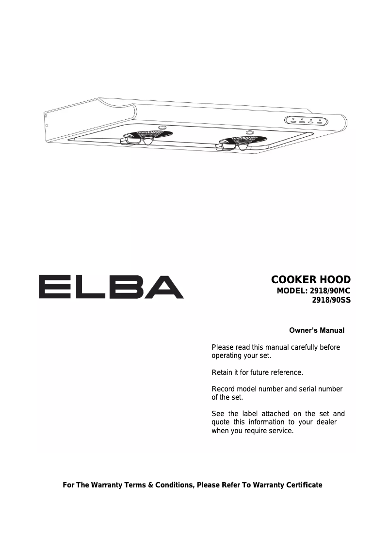 Page 1 de la notice Manuel utilisateur Elba 2918/90 SS
