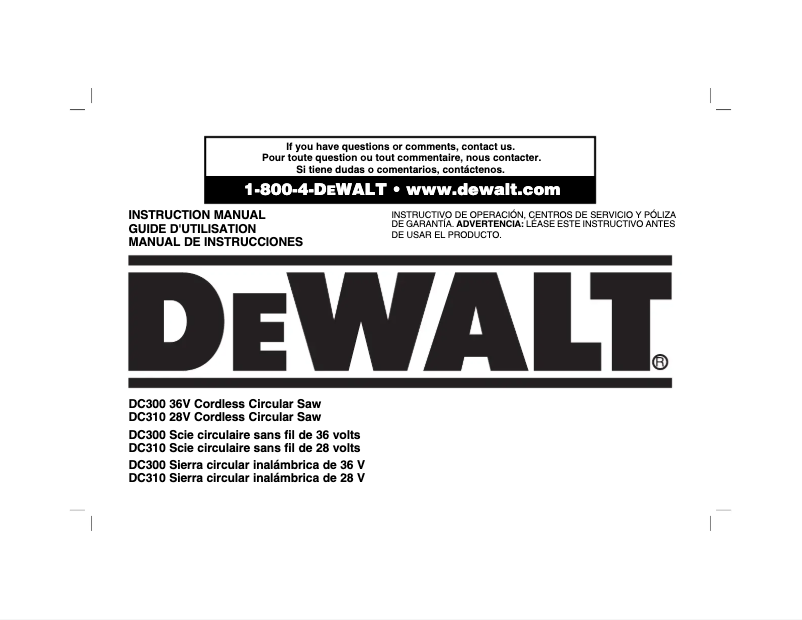 Page 1 de la notice Manuel utilisateur DeWalt DC301K