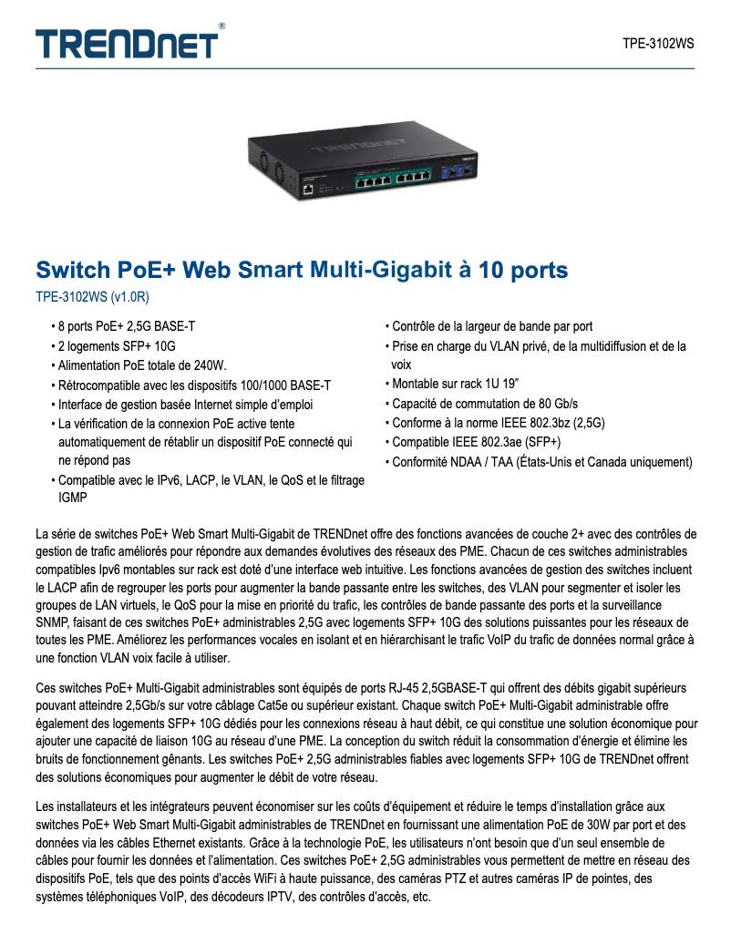 Page n°1 - Fiche technique TRENDnet TPE-3102WS