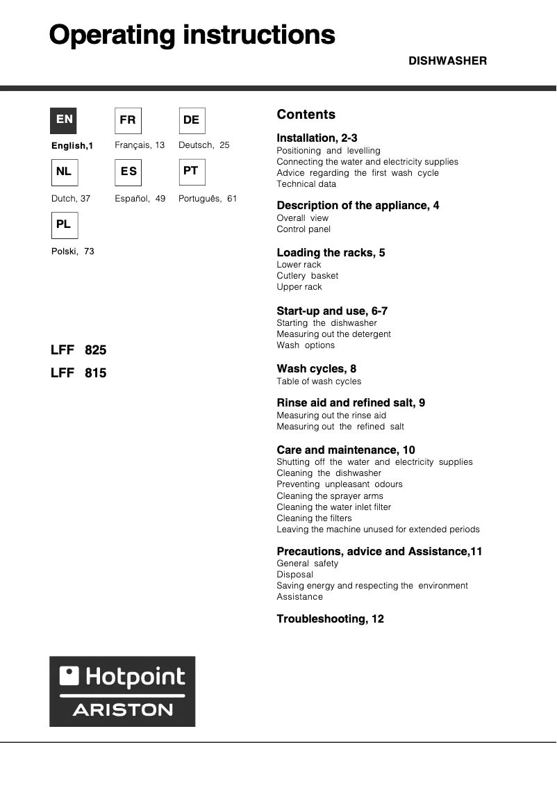 Page n°1 - Manuel utilisateur Hotpoint Ariston LFF 825 X EU HA