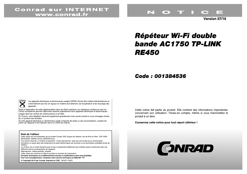 Page n°1 - Manuel utilisateur TP-Link RE450