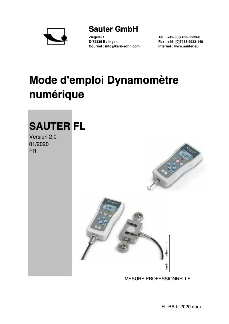 Page 1 de la notice Manuel utilisateur Kern FL 1K