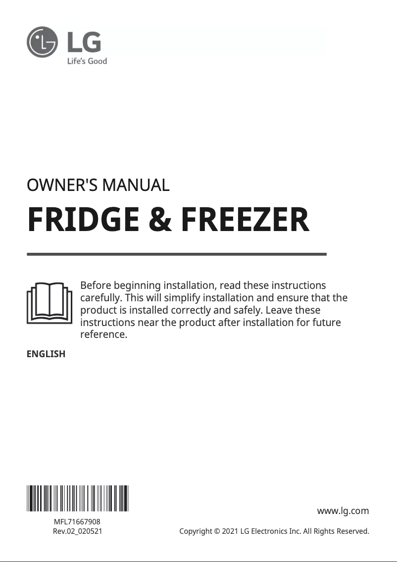 Page 1 de la notice Manuel utilisateur LG GR-X920INS