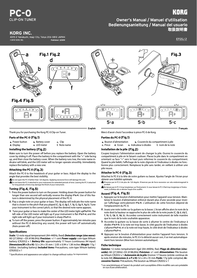 Page n°1 - Manuel utilisateur Korg PC-0