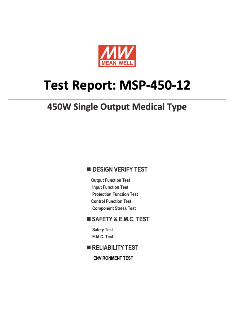 Page 1 de la notice Fiche technique Mean Well MSP-450-12