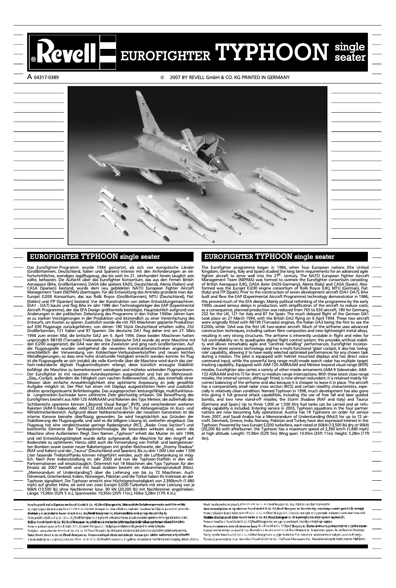 Page n°1 - Manuel utilisateur Revell Eurofighter Typhoon (single seater)