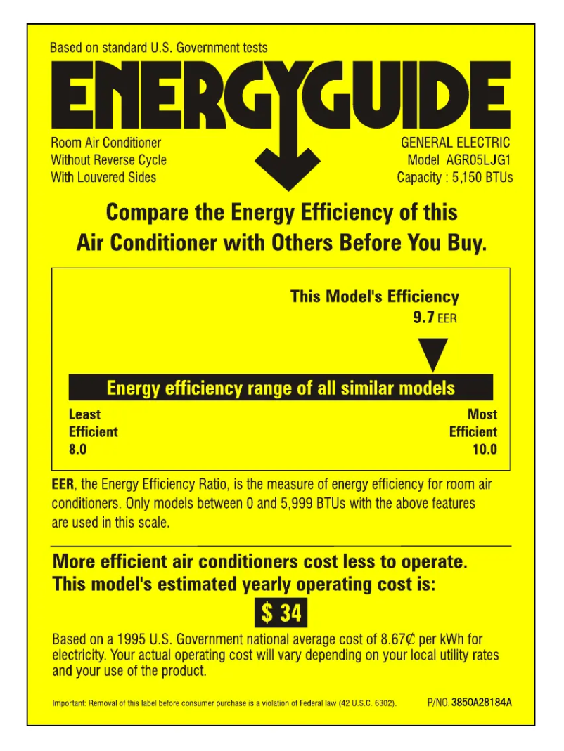 Page 1 de la notice Label énergétique GE AGR05LJ
