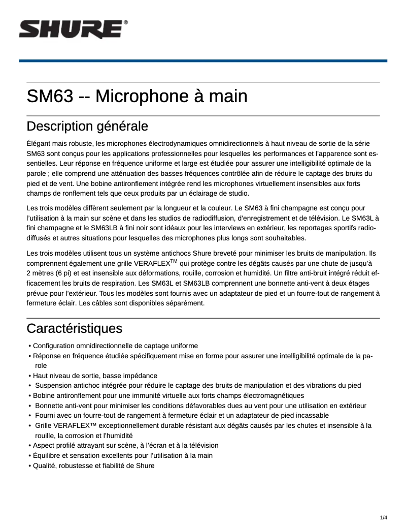 Página 1 del manual Manual de usuario Shure SM63