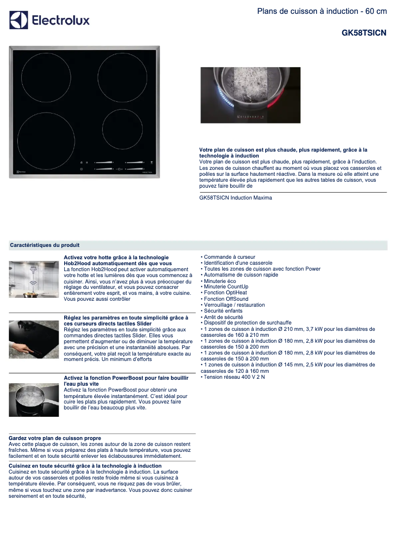 Página 1 del manual Ficha técnica Electrolux GK58TSICN