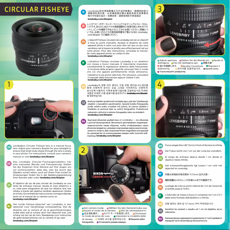 Page 1 de la notice Manuel utilisateur Lensbaby Circular Fisheye 5.8mm f/3.5