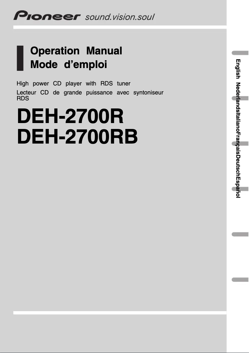 Page n°1 - Manuel utilisateur Pioneer DEH-2700R