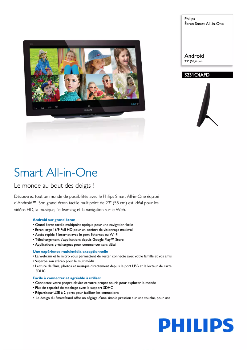 Página 1 del manual Ficha técnica Philips S231C4AFD