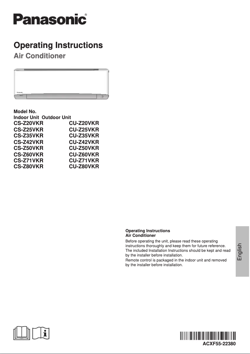 Page 1 de la notice Manuel utilisateur Panasonic CU-Z50VKR